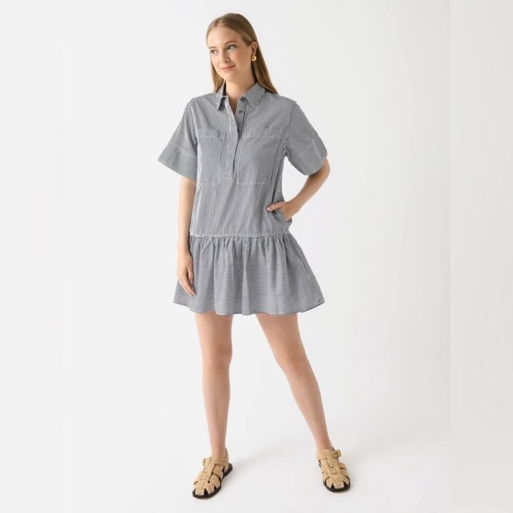 NWT Simkhai Cris Shirt Mini Dress in Midnight Navy Stripe Size Small